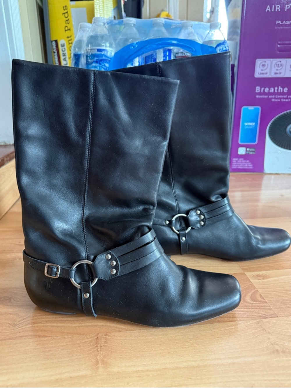 Frye Black Leather Mid-Calf Harness Riding Boots - Picture 2 of 10